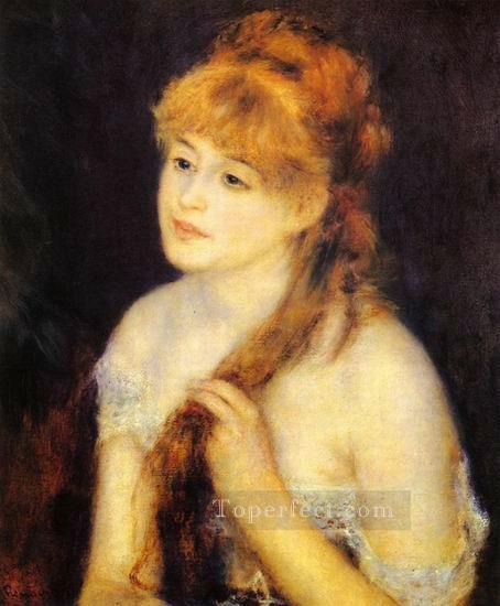 Mujer joven trenzando su cabello Pierre Auguste Renoir Pintura al óleo